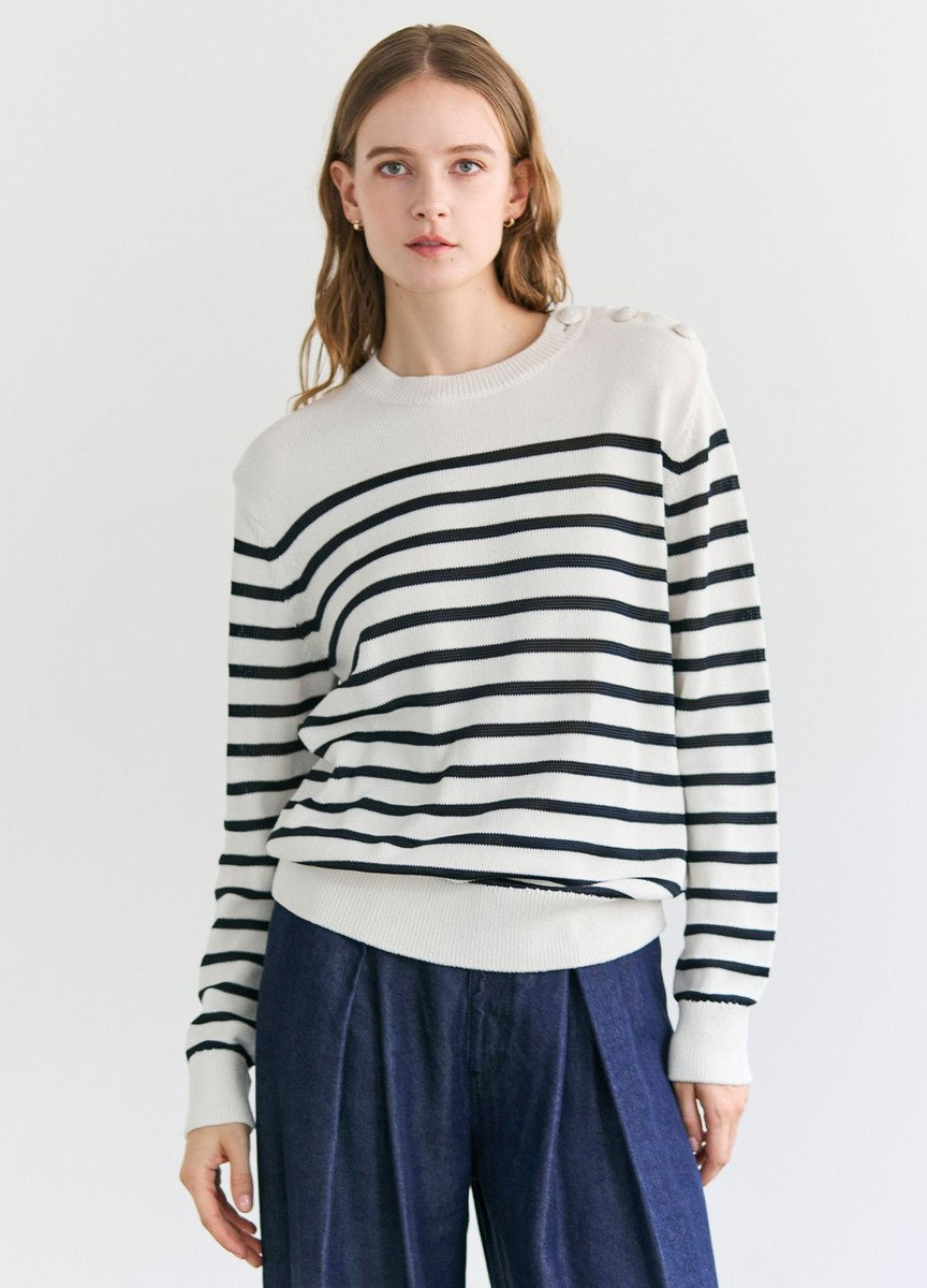 親膚橫條圓領針織衫